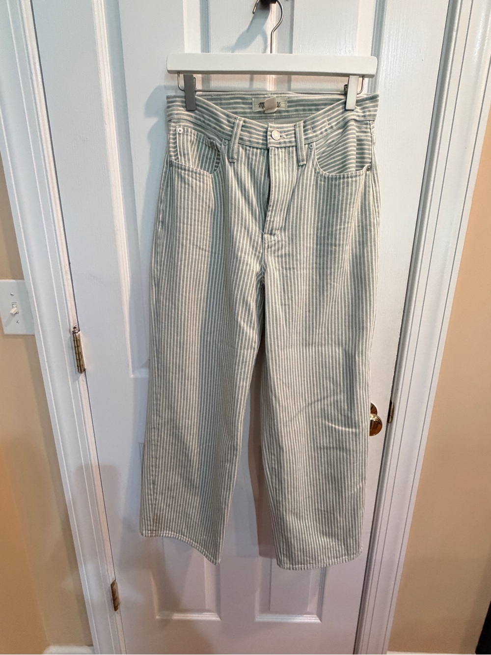 Women’s Madewell Light Green Stripe Wide-Leg Jeans Size 28